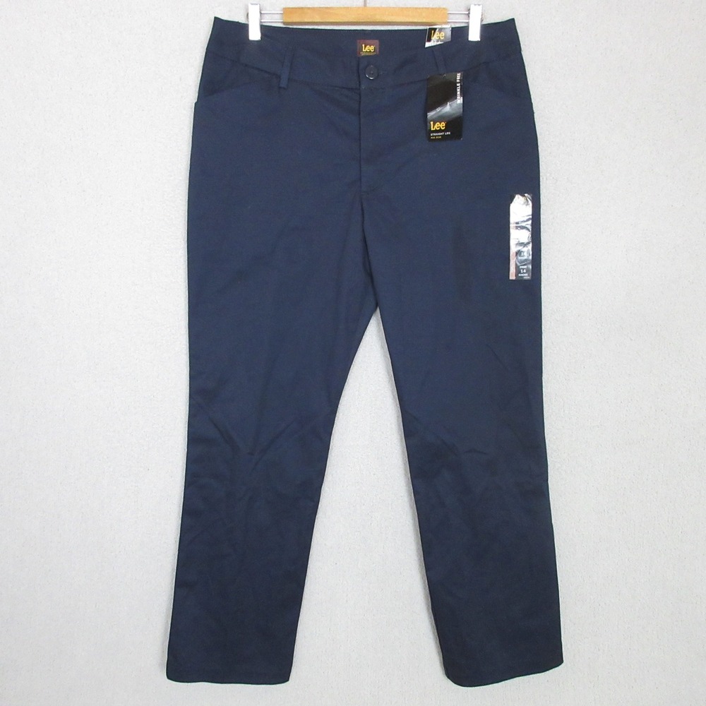 Lee Womens Navy Blue Wrinkle Free Straight Leg Chino Pants Size 14 Short NWT
